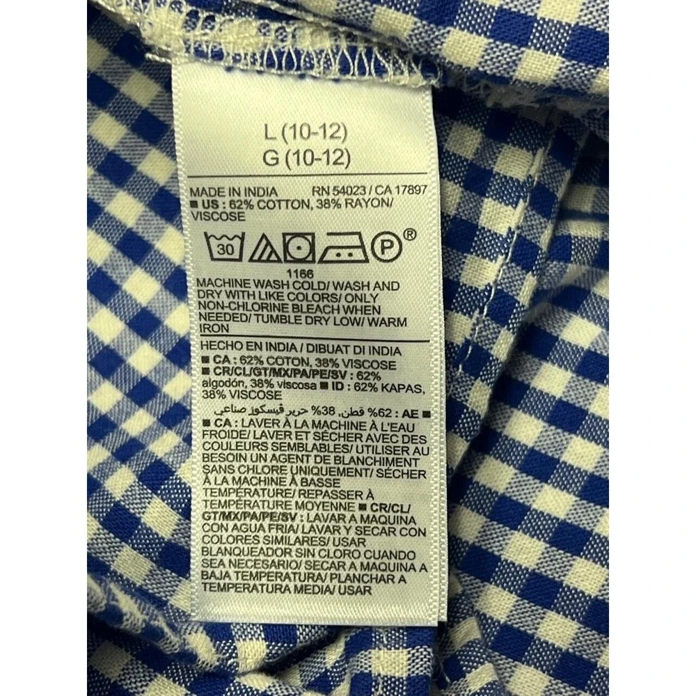 Old Navy Top‎ Youth Girls Gingham Spaghetti Straps Blue White Summer Picnic LG